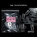 Διάφανα soft gel nail tips μέγεθος 5 ανταλλακτικό 50τμχ από υλικό PMMA - OMC05-Μέγεθος 05 (50 Τεμάχια Ανταλλακτικό Μονό Μέγεθος)