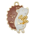 Enamel metal hedgehog charm with golden frame and autumn wheat pattern detail - 28x20mm Cartoon Hedgehog (20285)