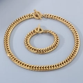 Set collana e bracciale a catena barbazzale dorata con chiusura a barra a T - Bracciale 21cm / Stile B Oro - 11mm
