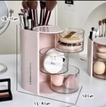Porta spugnette trucco girevole rosa con ripiani in acrilico e organizer per pennelli - Triplo Strato / Rosa Loto