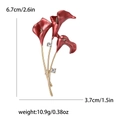 Exquisite red enamel calla lily brooch with gold metal base and sparkling crystals - Red