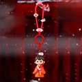 Red Hanfu style girl doll figurine keychain with traditional charms and red wrist strap - Maiden with Plum Blossom Keychain