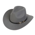 Classic grey western cowboy hat in felt fabric with black leather buckle band - M (56-58cm) / Grey (169-G)