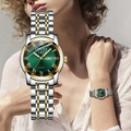 Women's ORUSS quartz watch with emerald green dial and silver-gold steel band - Roman Numeral Two-Tone Green Dial