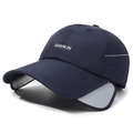 Quick-dry navy blue sun hat with retractable side flaps and reflective trim - Navy Blue
