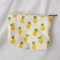 Mini canvas zipper coin purse featuring a cute yellow pineapple print on cream fabric - Pineapple