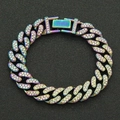 Bracciale a catena cubana arcobaleno con strass scintillanti su sfondo nero opaco - 7 pollici / Multicolore
