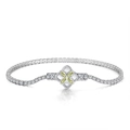 S925 sterling silver bracelet with single row zirconia and yellow clover gemstone charm - 2MM Tennis Chain/Green Clover/Platinum Plated/16.5CM