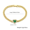 Bracciale a catena cubana placcato oro con un grande zircone a cuore verde e diamanti - Verde