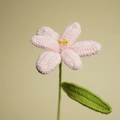 Pink crocheted tulip handmade flower with green leaves and yellow stamens - Pink