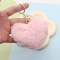 Soft light pink heart plush keychain with golden ring holder for bags or cars - Dark Korean Fans / Gold Split Ring