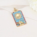 Golden sun and hand tarot pendant with blue enamel and colorful zircon accents - H-6782 Blue Sun / Large