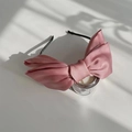 Pink satin bow hair clip with glossy silk finish and elegant 3D ribbon design - Korean Pink (Headband)