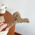 Plush brown faux fur claw clip for women with soft shearling texture for autumn hairstyle - Brown Lamb Wool Plush Hair Claw