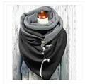 Thick black and grey minimalist thermal scarf with metal buckle closure shown on stand - 150*75cm / Black Grey Two Tone Buckle (Image 38)