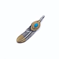 Vintage steel feather pendant necklace with turquoise stone in silver and gold tones - Style E Turquoise Feather Pendant (No Chain)