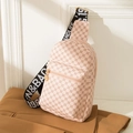 Pink geometric pattern chest bag with vintage circle print and wide fabric strap - Pink