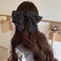 Molla per capelli vintage francese con fiocco a pois elegante accessorio da donna - Nero a Pois