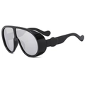 Oversize black frame shield sunglasses with silver reflective lenses for outdoor use - Black Frame Silver Mirrored Lens