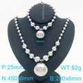 Polished silver stainless steel ball bead necklace and bracelet jewelry set with lobster clasp - Jewelry Set (KS223647-Z)