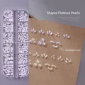 White mixed shape flatback pearls for nail art in a 12-grid organizer storage box - 084-Pure White Irregular Pearl