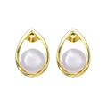 Elegant gold drop-shaped earrings with large white pearls in a minimalist french style - Teardrop Frame Pearl