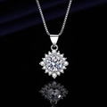 Elegant silver pendant necklace with round brilliant cut center stone and halo design - Xl-143 [comes With Box Chain]