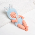 20cm reborn baby doll sleeping in blue plush bunny outfit on a soft white knit blanket - Blue Rabbit Plush Style