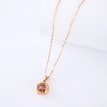 Gold stainless steel necklace with round pendant filled with colorful crystals - Rose Gold