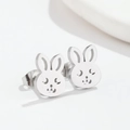 Minimalist cute rabbit stud earrings in polished stainless steel for women - Rabbit Silver
