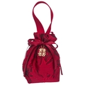 Red brocade wedding favor bag with gold double happiness charm and satin ribbon bow - Style 2 (With Double Happiness Charm) / Dark Red