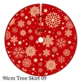 Red 90cm Christmas tree skirt with white snowflake patterns and ribbon ties - 90CM Tree Skirt Red Star Snowflake