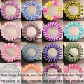 50er Set bunte Spiralhaargummis in verschiedenen Mustern und Größen für Damen - Groß/Mittel/Klein Zufälliger Stil / 50 Stück/Packung / Zufällig gemischt