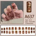 Détail des ongles A637 effet marbre marron avec feuille d'or et coffret de 24 pièces - Style Texture Marbre Café Feuille d'Or (A637)