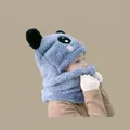 Kids winter thermal knit hood in grey blue with panda ears and neck protection - Bear Headband Blue (for Ages 2-6)