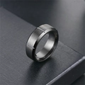 Detailansicht eines matt schwarzen Titanstahlrings mit vertikalen V-förmigen Rillen-Details - Größe 6 / Schwarz