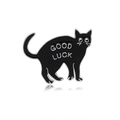 Spilla gatto in smalto nero con scritta Good Luck argento per abbigliamento - Buona Fortuna Gatto Nero / Nero
