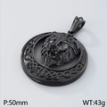 50mm black 316L stainless steel lion head pendant with Celtic knot hollow patterns - Diameter 50mm / Black Pendant (KP82802-BDJX)