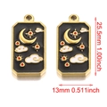 Rectangular tarot pendant with celestial moon and star pattern in black enamel finish - Style G