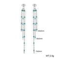 Silver drop earrings with blue turquoise beads and triple tiered chain tassels - Silver-Green (KE109177-Z)
