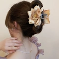 Elegant champagne silk rose hair claw clip for vintage style updos and women accessories - 45# Claw Clip - Yellow - Vintage Champagne Rose Style