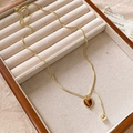 Collana a catena a serpente dorata con ciondolo a cuore in pietra occhio di tigre - Collana a strappo con ciondolo a cuore in occhio di tigre - circonferenza circa 72 cm