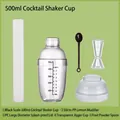5-piece clear 500ml cocktail shaker set with black scales and plastic bartender tools - 500ml 5-Piece Set