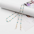 Golden eyewear chain with lake blue crystals and white rhinestones for sunglasses - Blue Rhinestone