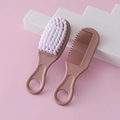 Pink soft bristle baby hair brush and comb set for newborns with hanging rings - Brown Comb and Brush Set
