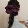 Retro burgundy leather texture square pleated scrunchie worn on a braided ponytail - Wine Red (12# Scrunchie-Wine Red)