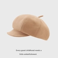 Detail of light beige knitted baker boy hat for kids with subtle plaid texture and brim - 52cm (approx. 2-5 Years Old) / Khaki