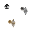 G23 titanium labret stud with rhombus zircon flower in silver and gold finishes - Style NO-4 Rhombus / 1.2x8mm / Silver