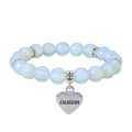 Bracelet en perles d'opale blanche avec pendentif cœur gravé et anneaux cristallins - Bracelet Opale