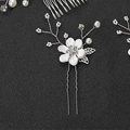 U-shaped bridal hair pin featuring white flowers, pearls, and crystals on silver wire - 1-Flower Hairpin / Silver
